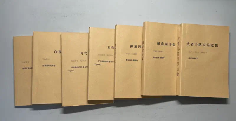 七本自制文库本的成品实拍：牛皮纸封面、胶钉装订