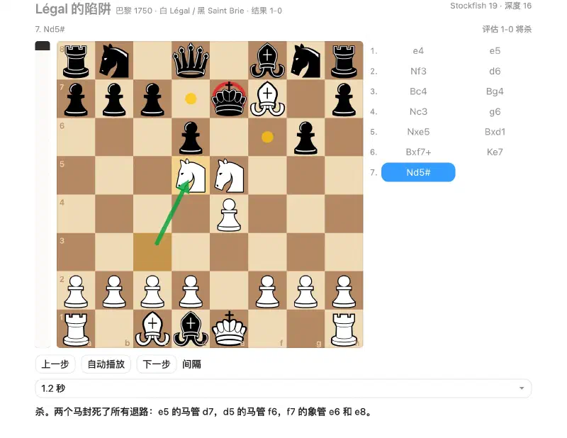 回放界面截图:Légal 陷阱的成杀局面